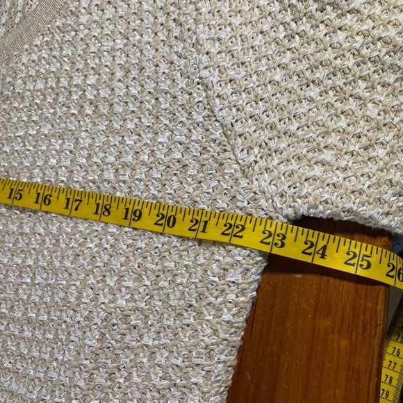 Karl Lagerfeld Womens Chunky‎ Knit Cardigan Sweater Open Front Fringe Sz L Beige - Picture 6 of 8